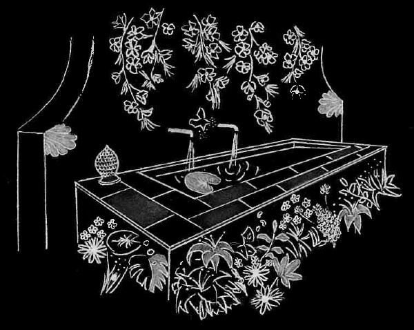 Dessin fontaine Jardins du Bastidon sur fond noir